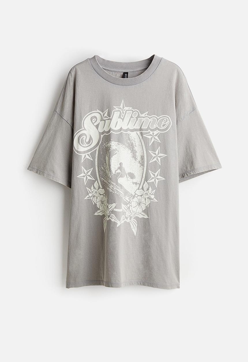 H&M - Oversized printed T-shirt - light grey/sublime
