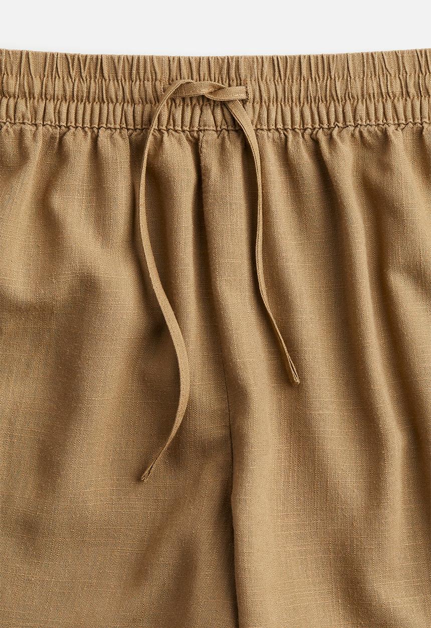H&M - Linen-blend pull-on shorts - dark beige