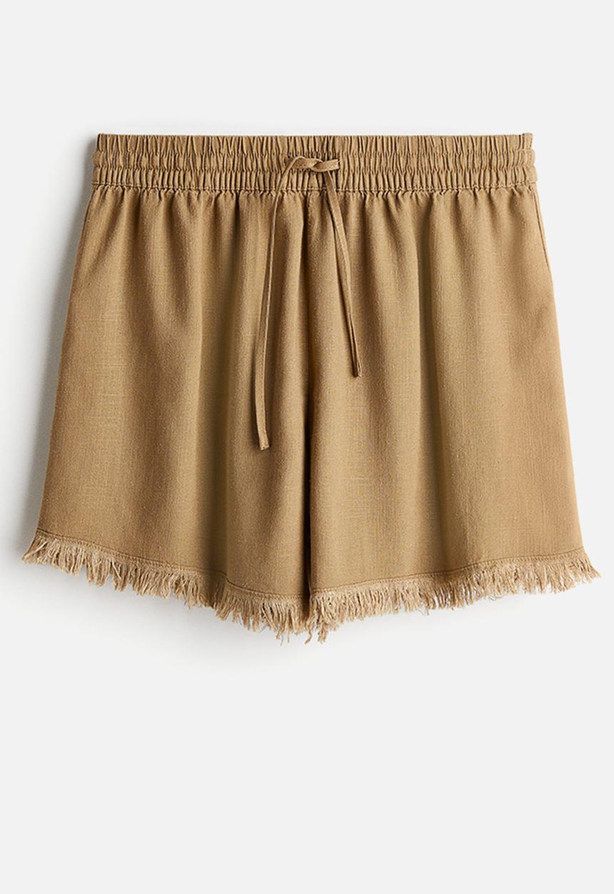 H&M - Linen-blend pull-on shorts - dark beige