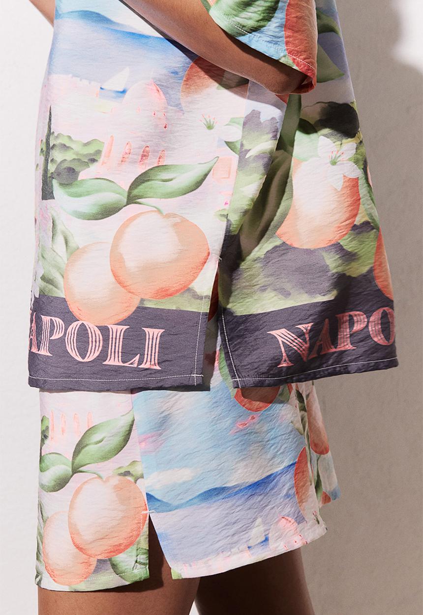 H&M - Patterned pull-on shorts - light blue/oranges