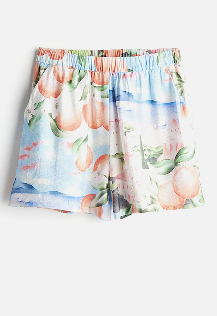 H&M - Patterned pull-on shorts - light blue/oranges