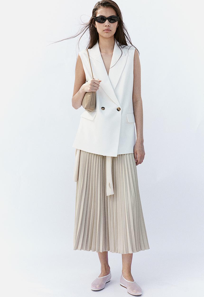 H&M - Pleated skirt - light beige