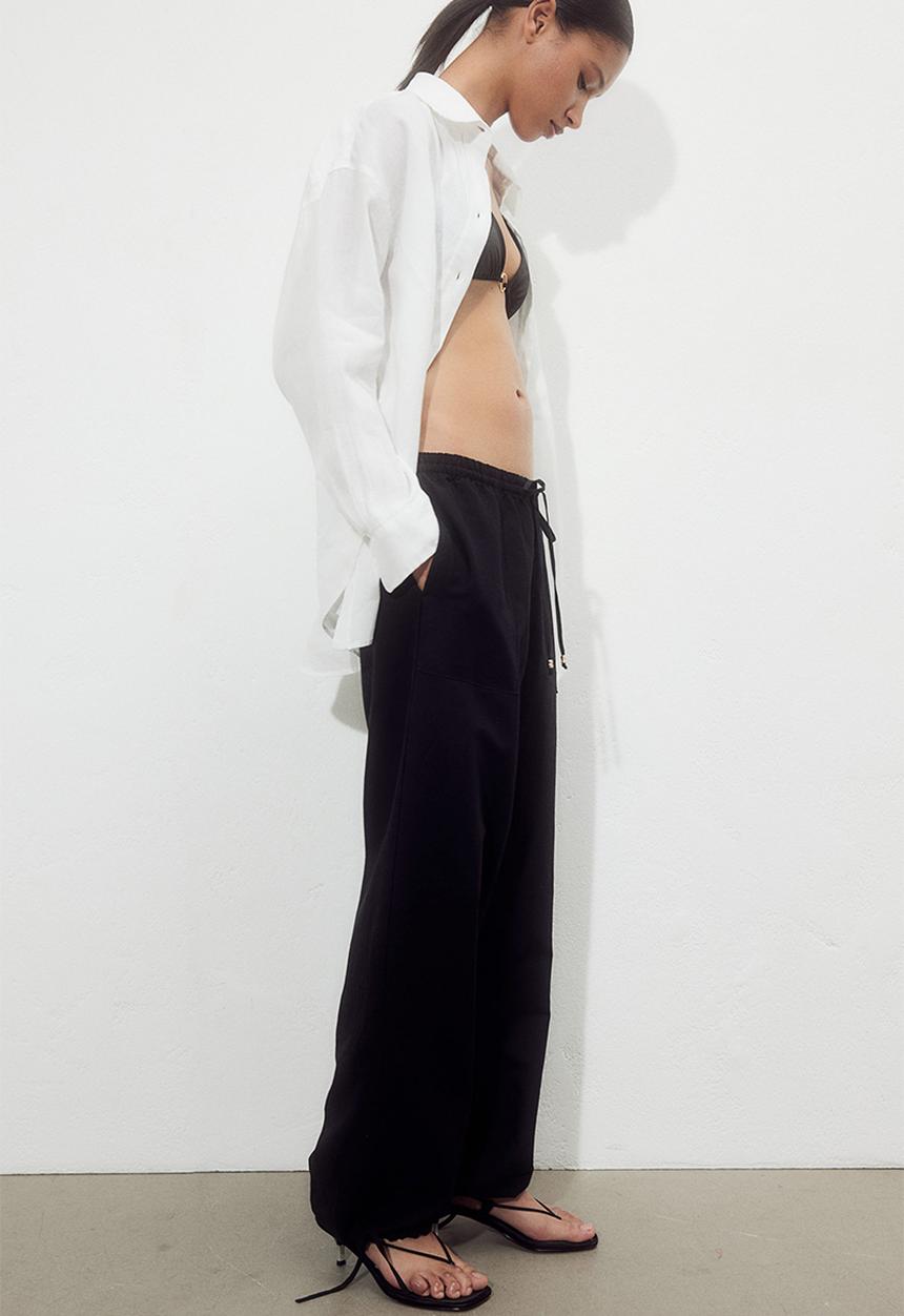 H&M - Linen-blend pull-on trousers - black