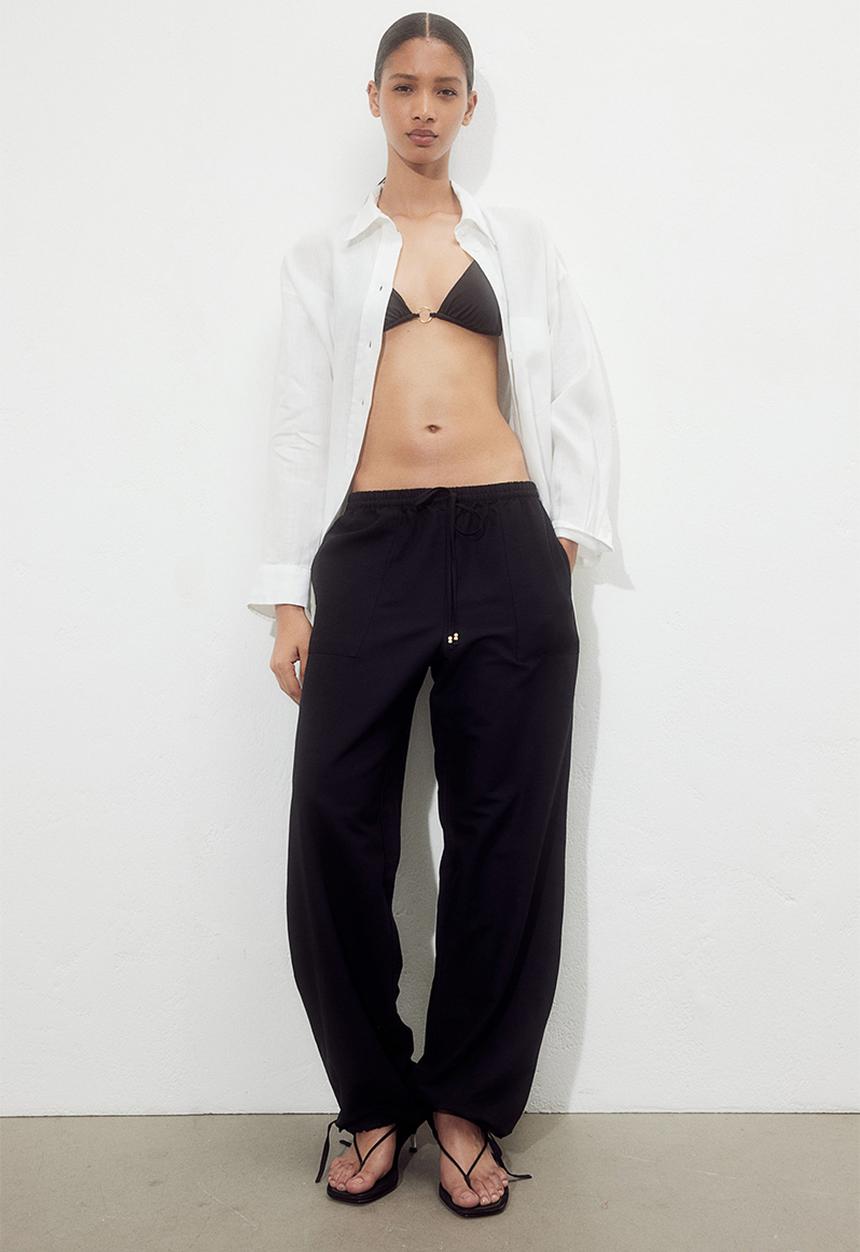 H&M - Linen-blend pull-on trousers - black