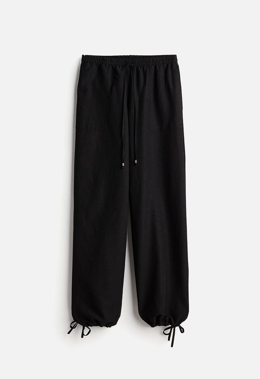 H&M - Linen-blend pull-on trousers - black
