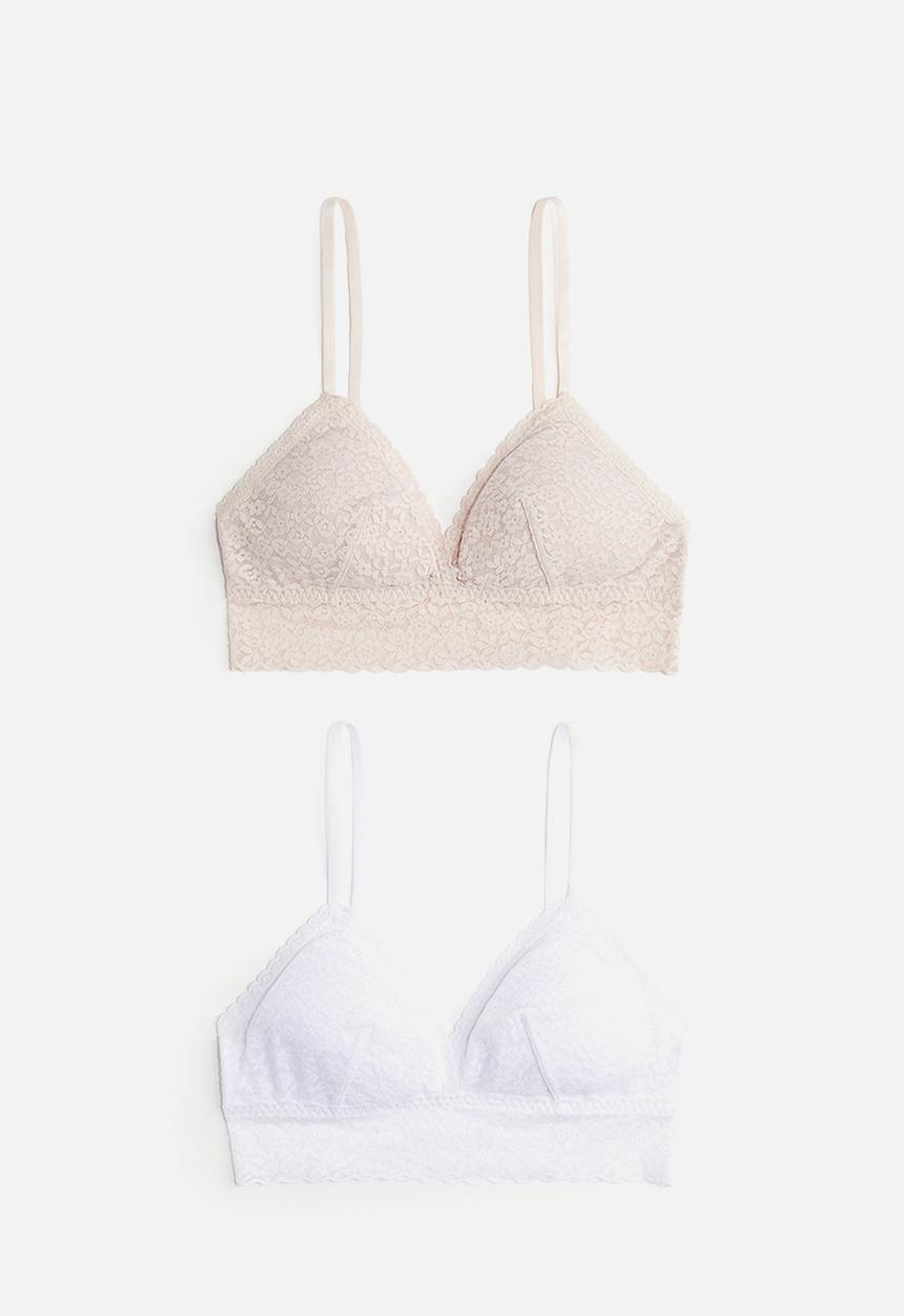 H&M - 2-Pack padded lace bras - Light beige White