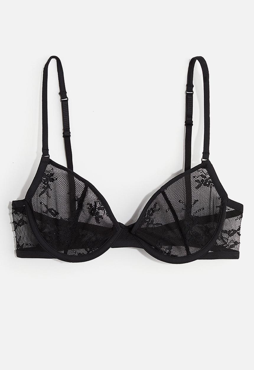 H&M - Non-padded underwired lace bra - black