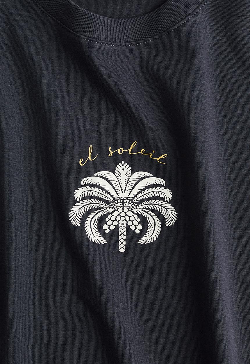 H&M - Cotton T-shirt - dark grey/palm tree