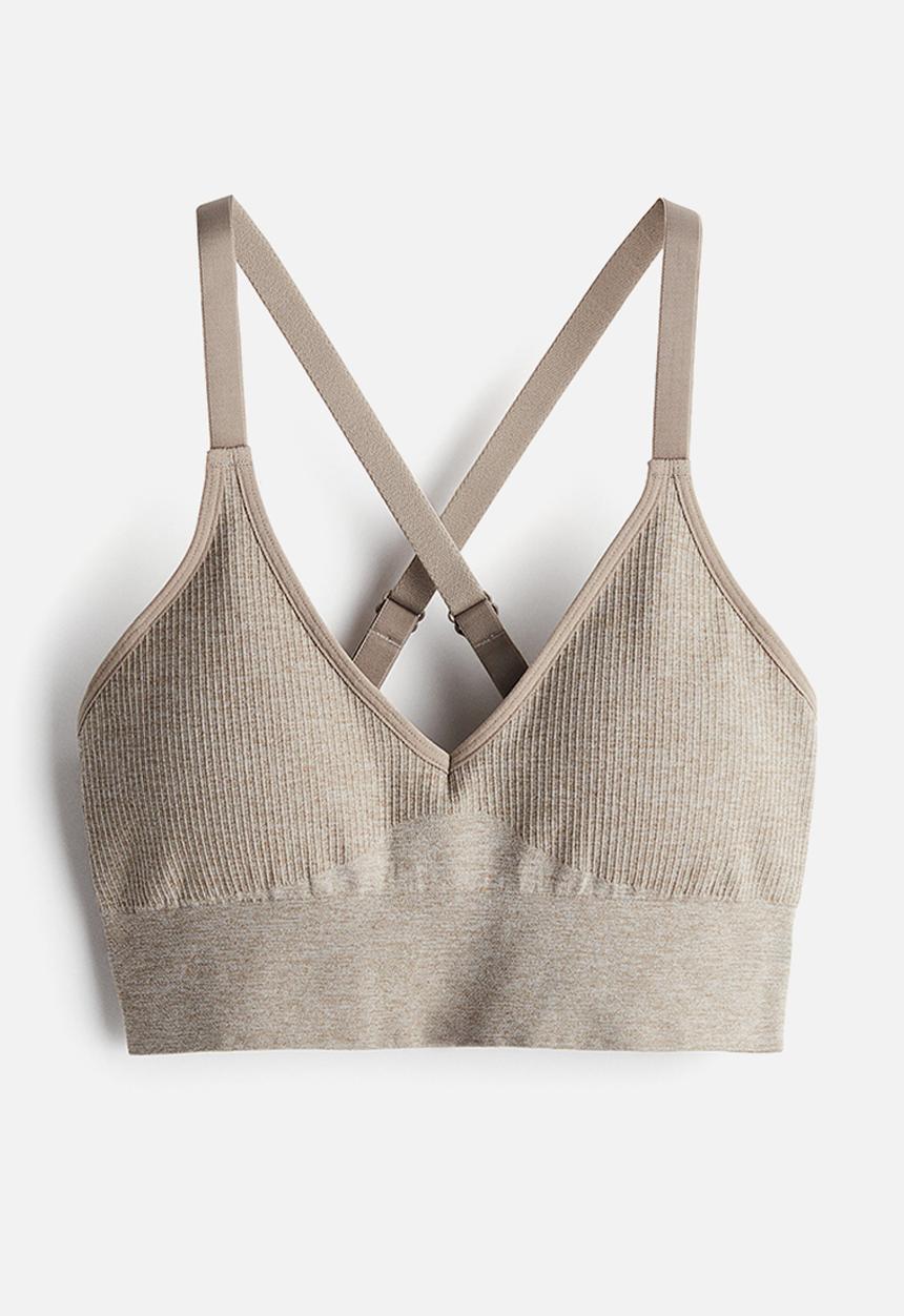 H&M - Seamless medium support sports bra in drymove™ - beige,grey