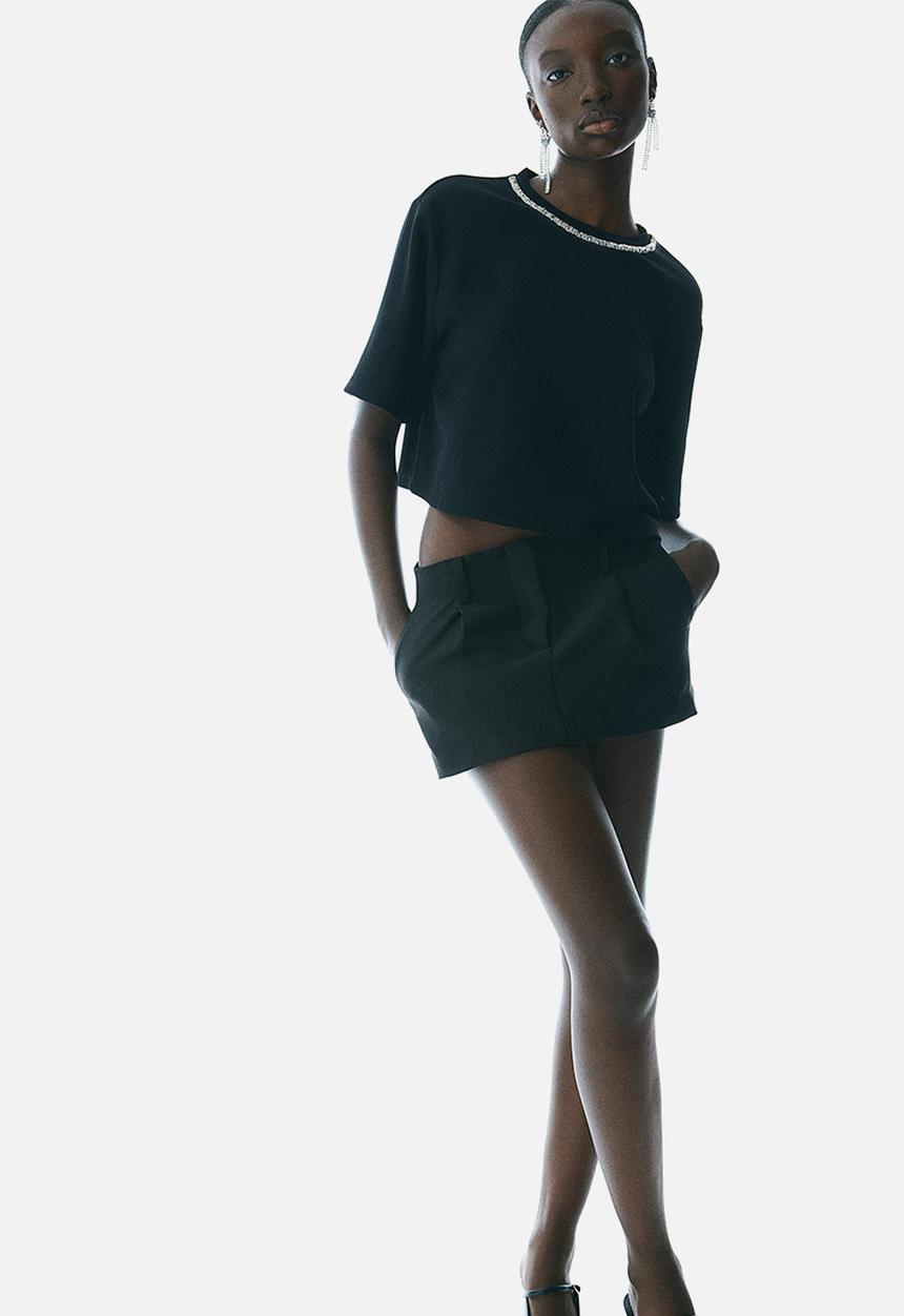 H&M - Short T-shirt - black/beads