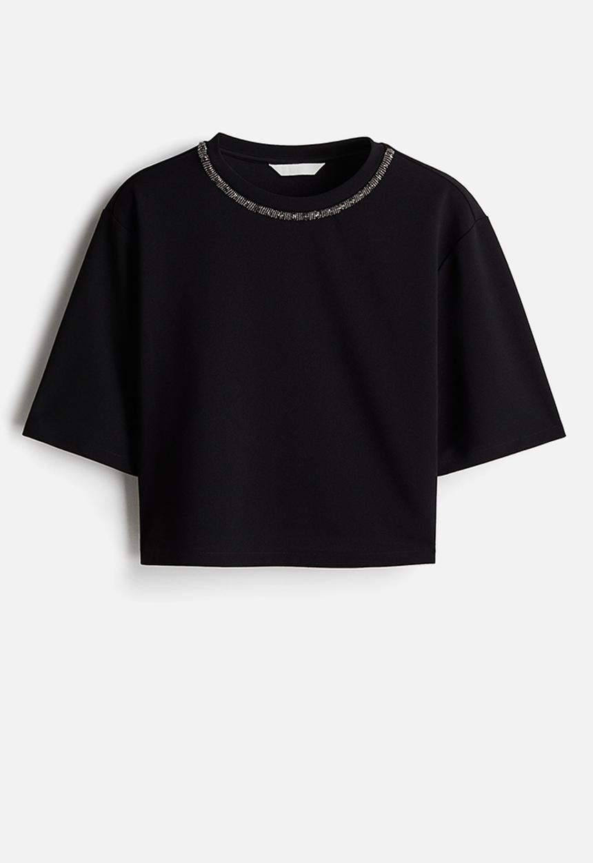 H&M - Short T-shirt - black/beads