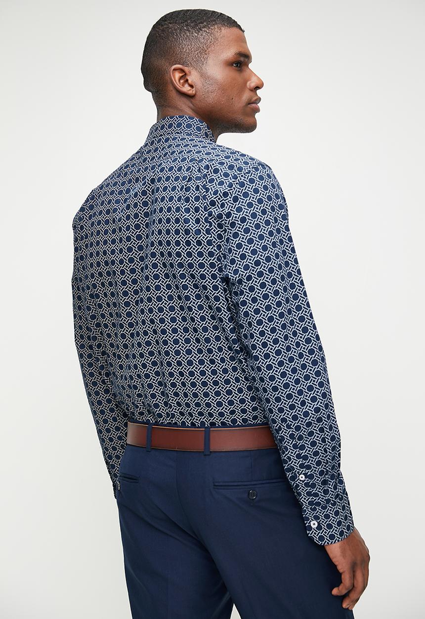POLO - Eli Ls Geometric Printed Shirt - Navy
