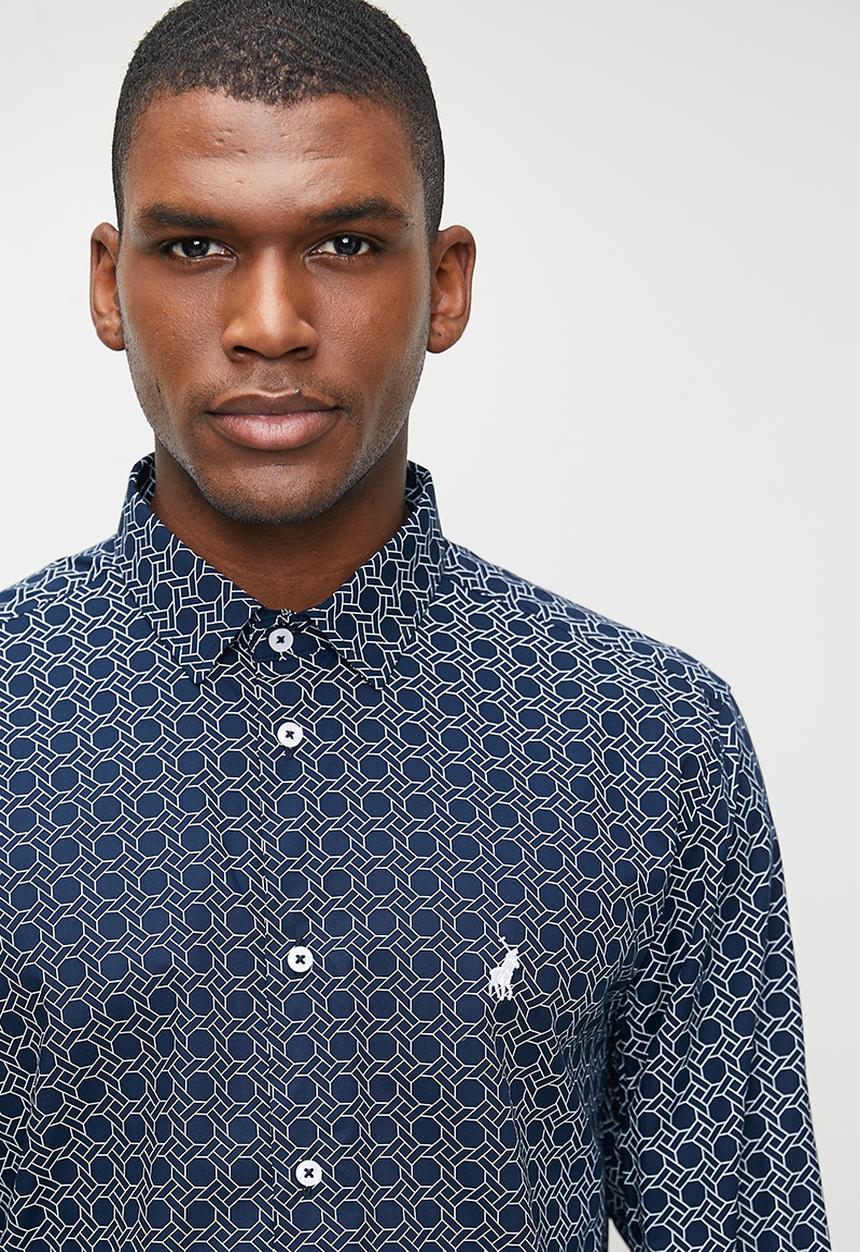 POLO - Eli Ls Geometric Printed Shirt - Navy