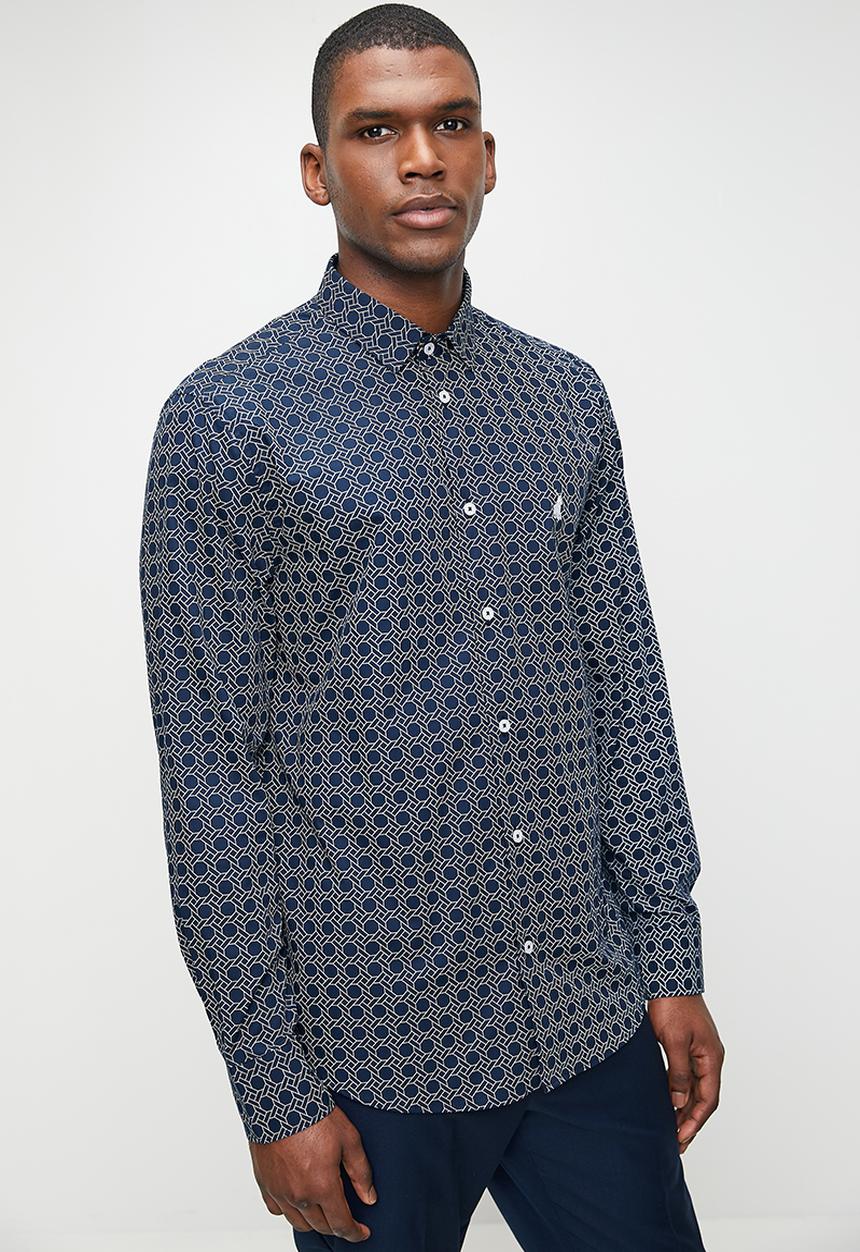 POLO - Eli Ls Geometric Printed Shirt - Navy