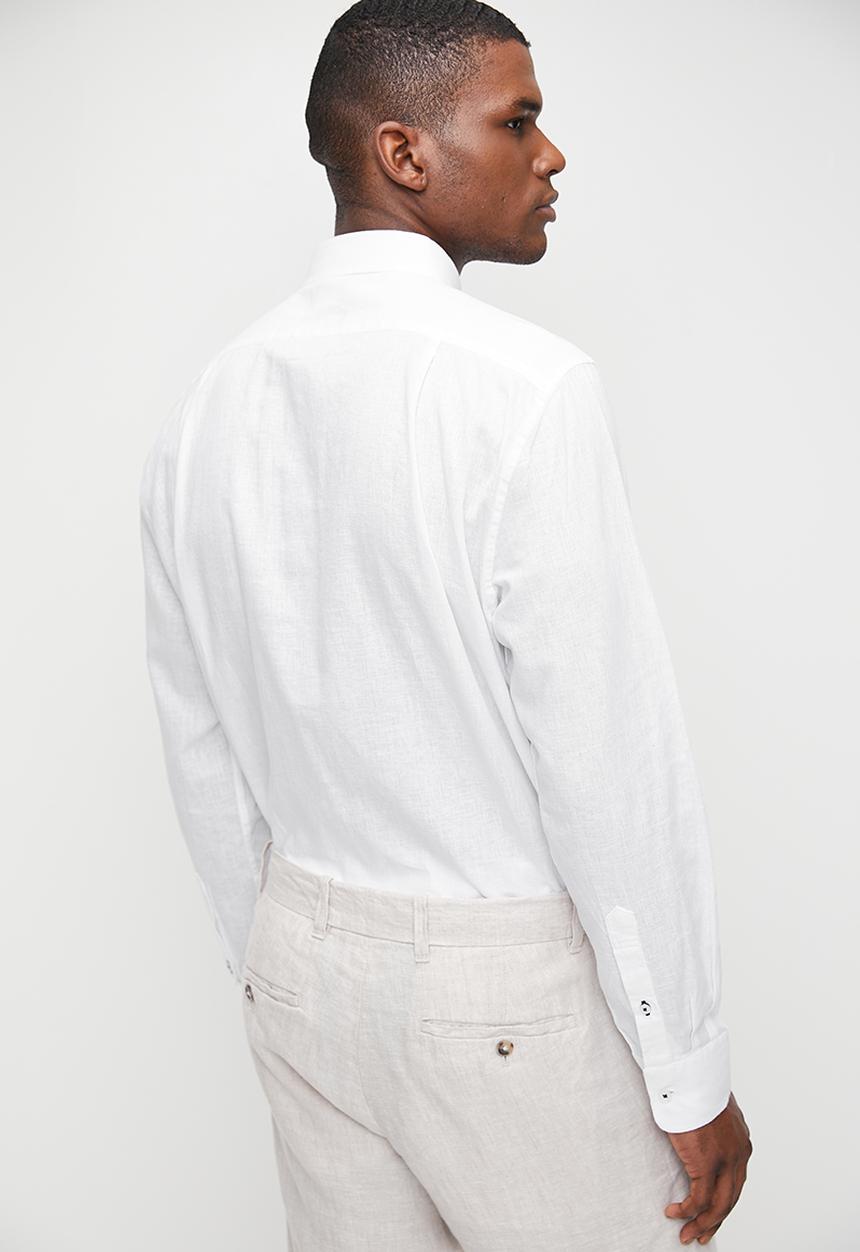 POLO - Lex Ls Plain Linen Shirt - White