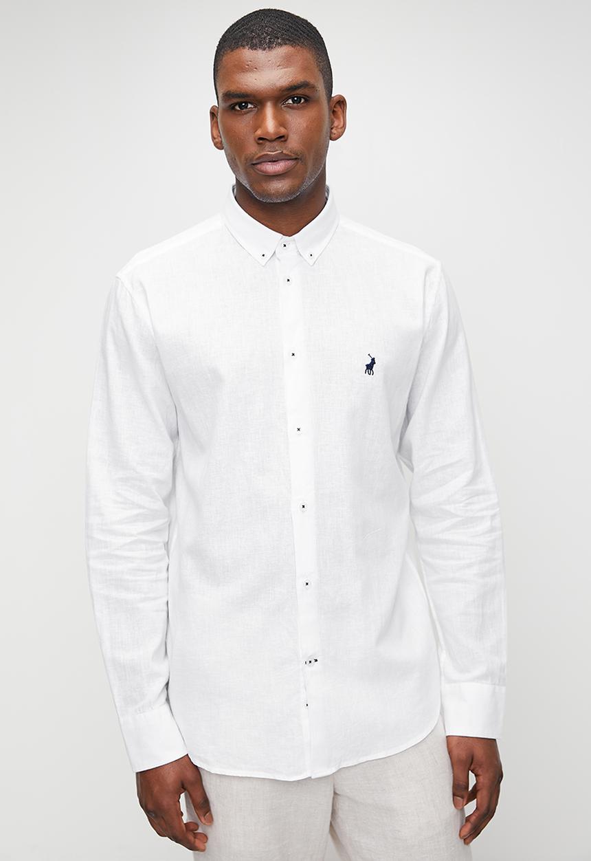 POLO - Lex Ls Plain Linen Shirt - White
