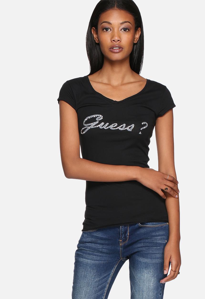 GUESS - Rhinestones pearl V-neck tee