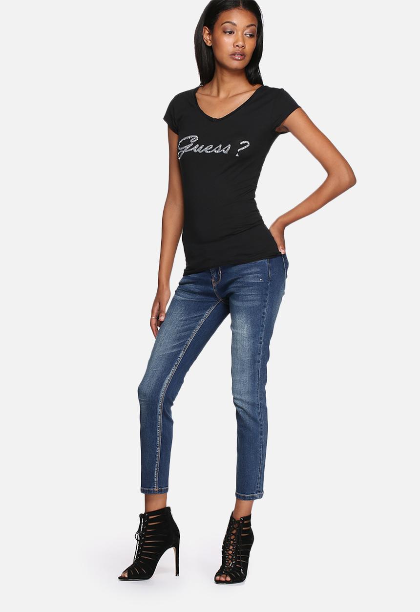 GUESS - Rhinestones pearl V-neck tee
