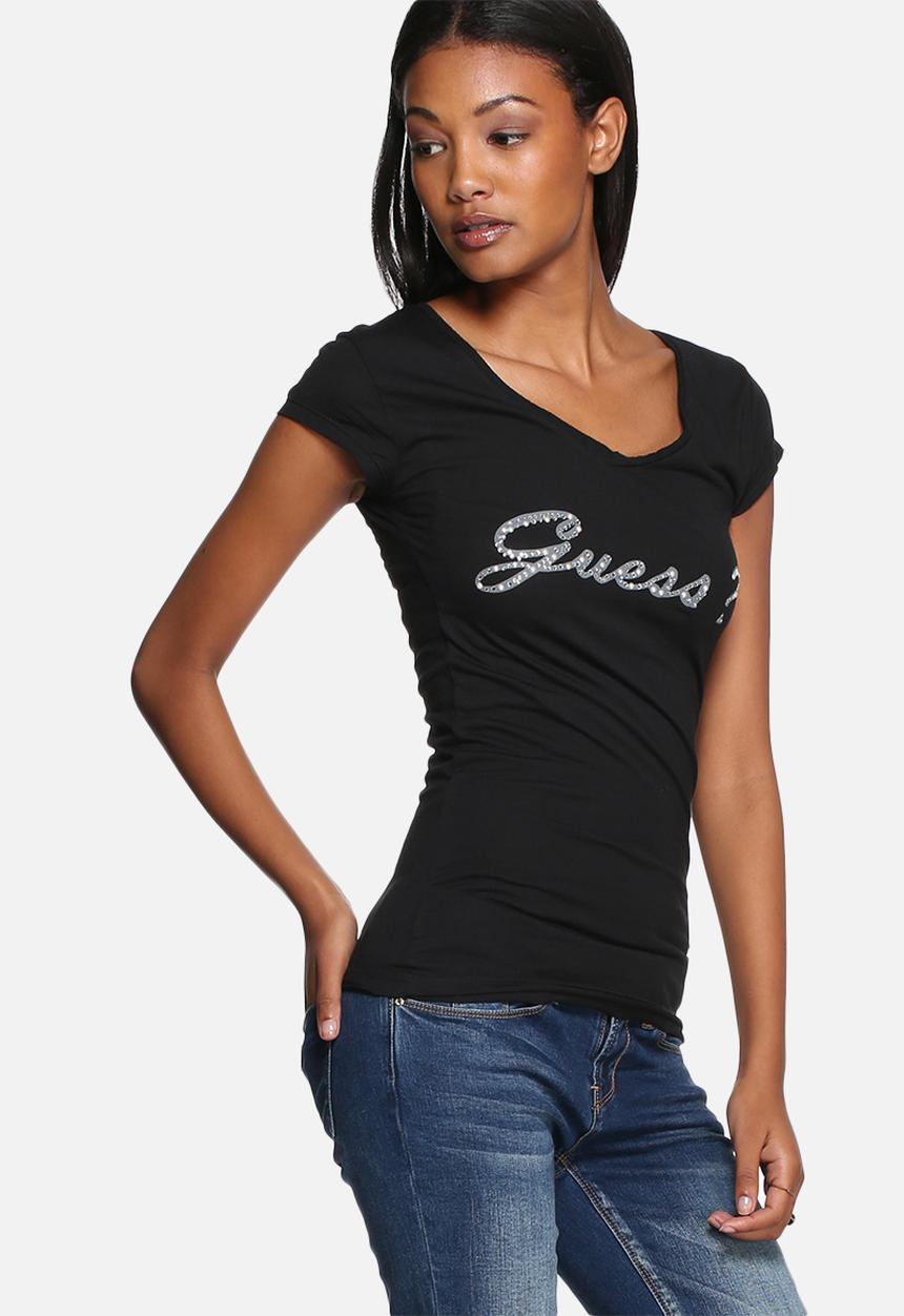 GUESS - Rhinestones pearl V-neck tee