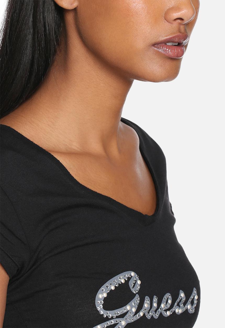 GUESS - Rhinestones pearl V-neck tee