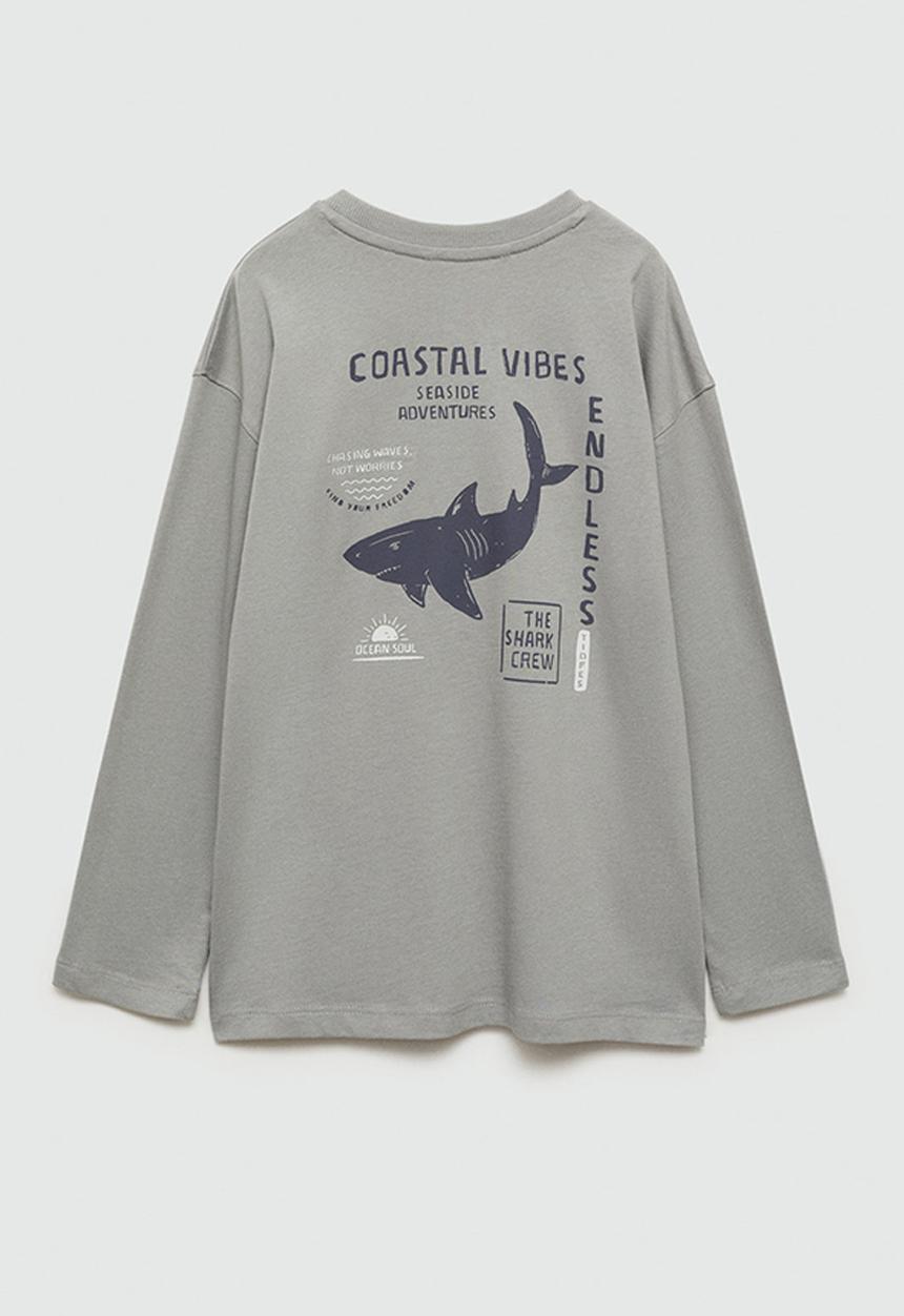 MANGO - T-shirt tiburon - gray