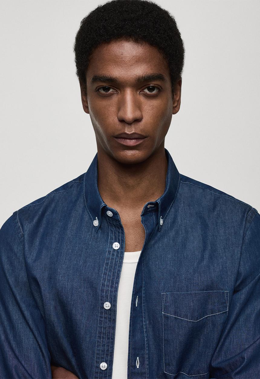 MANGO - Shirt chambrec - open blue