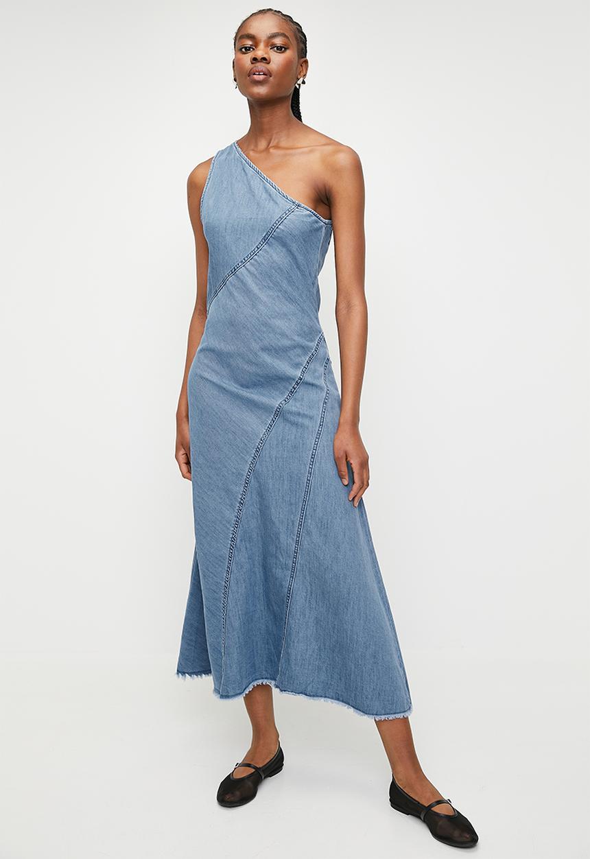 Superbalist - Denim asym midi dress - dark blue