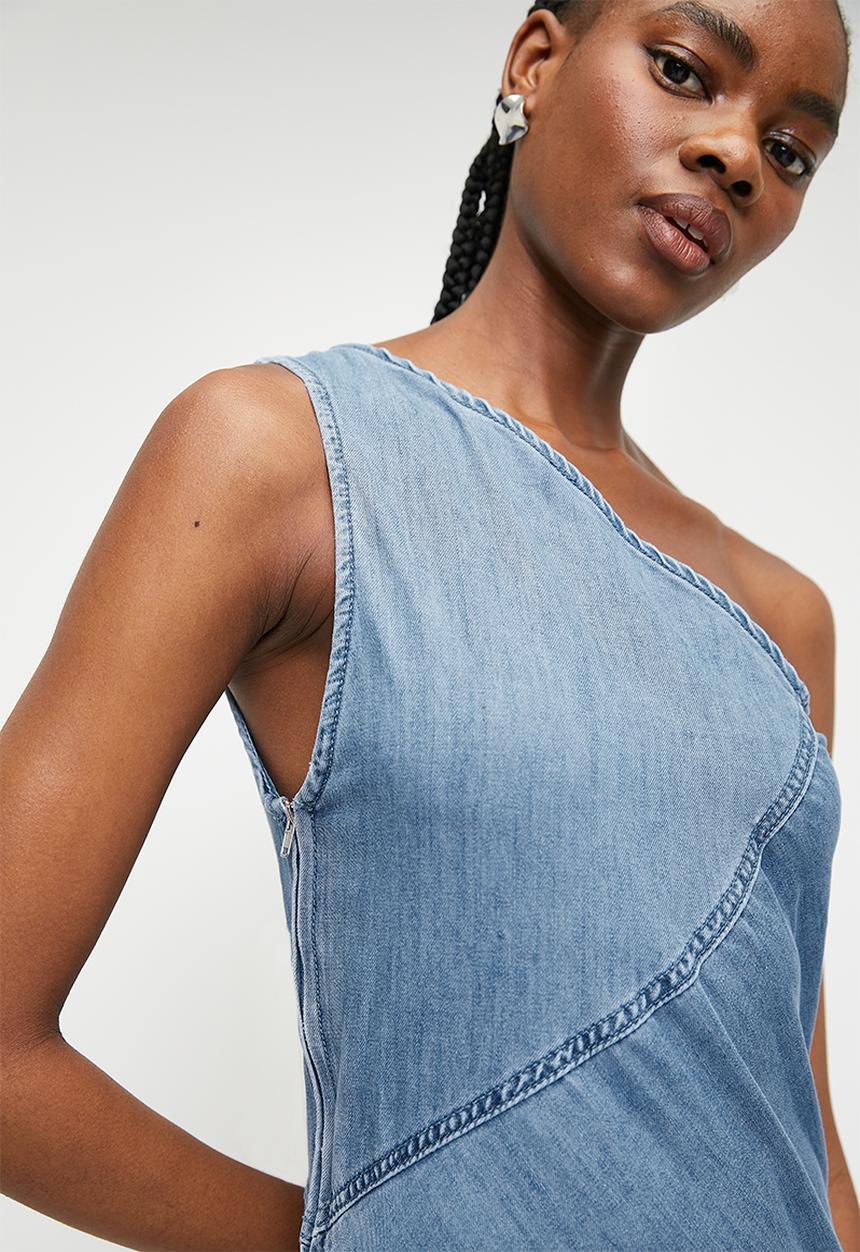 Superbalist - Denim asym midi dress - dark blue