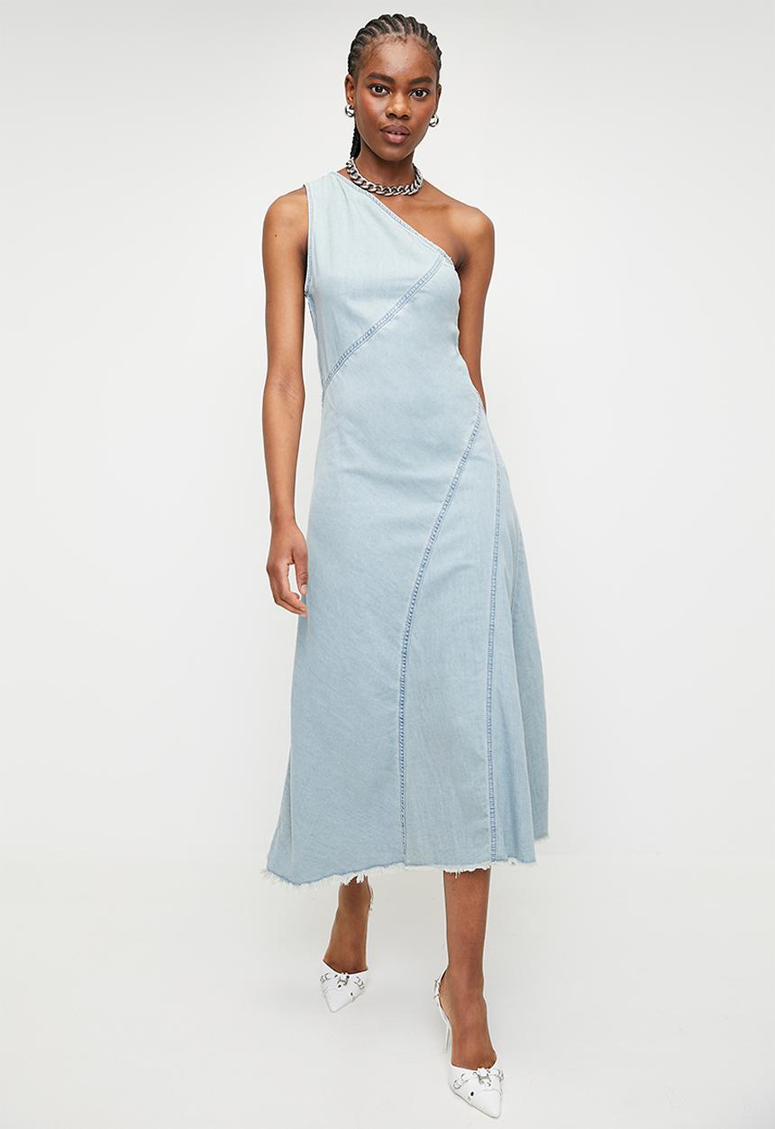 Superbalist - Denim asym midi dress - light blue