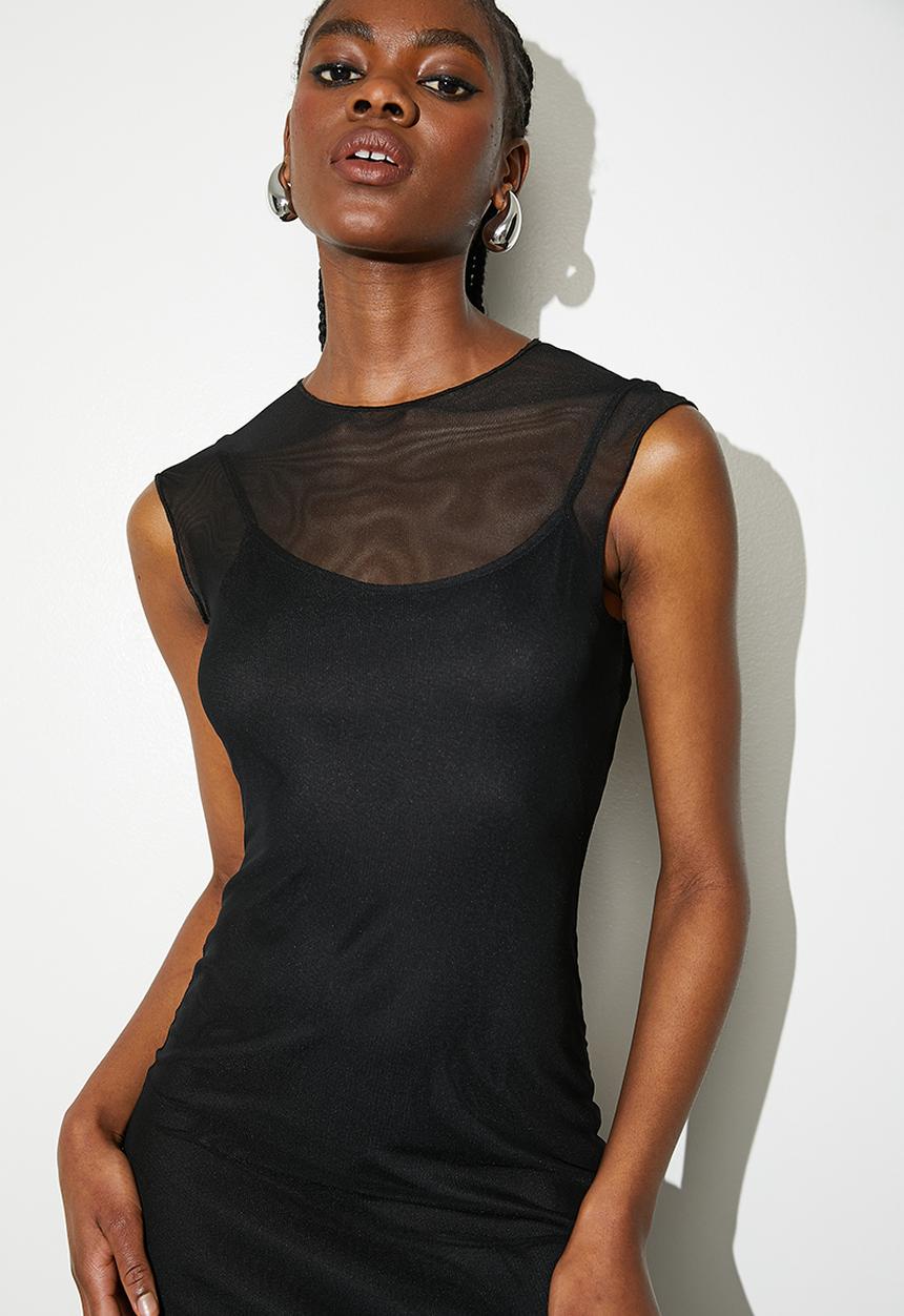 VELVET - Column mesh dress - black