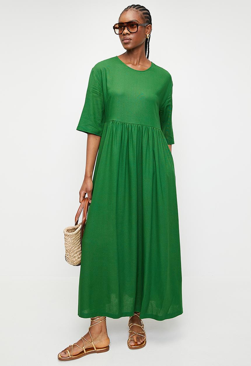 Superbalist - Linen Blend Babydoll Midi Dress - Green