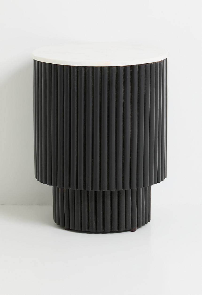 Sixth Floor - Shreya mango wood & marble side table-black