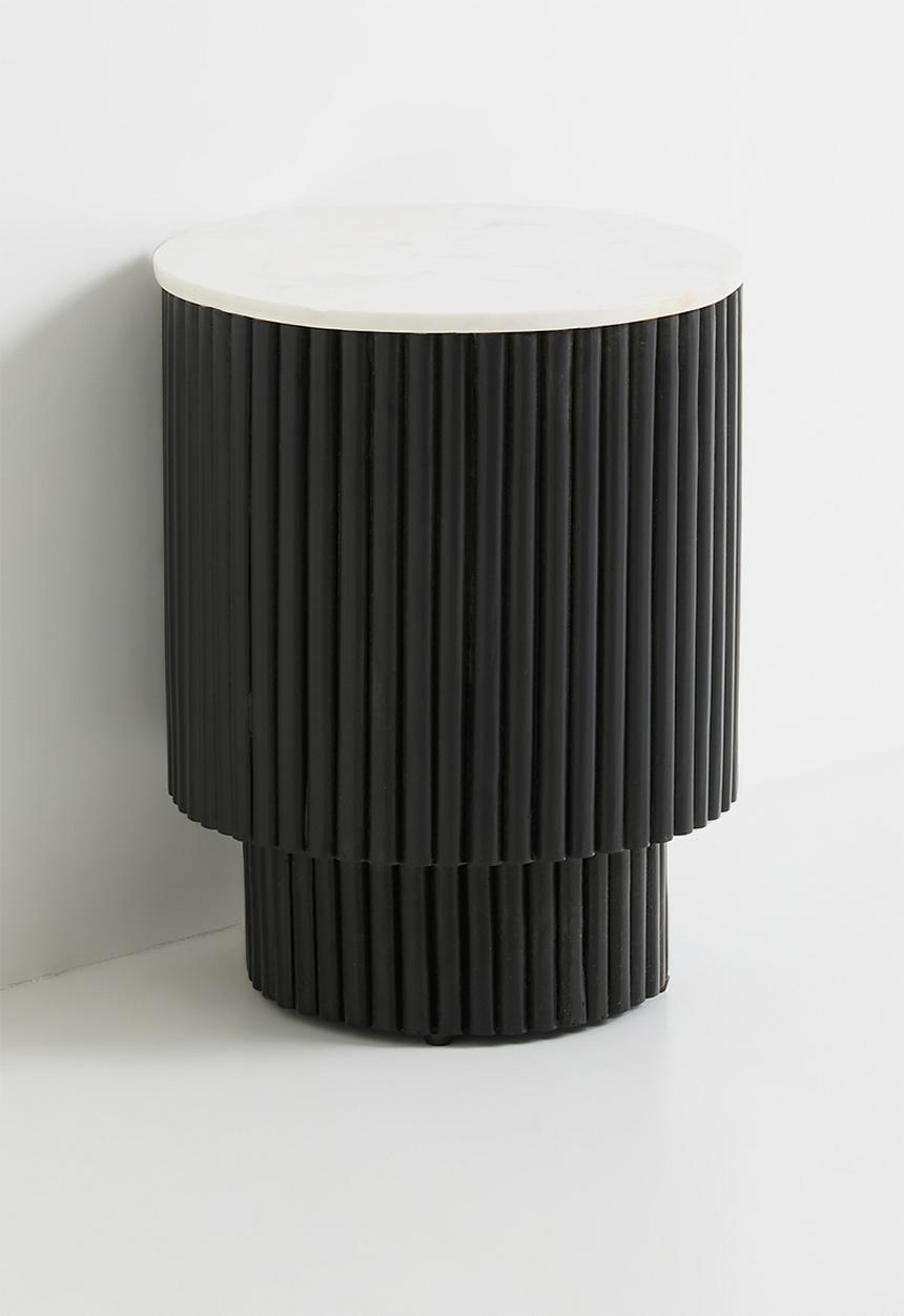 Sixth Floor - Shreya mango wood & marble side table-black