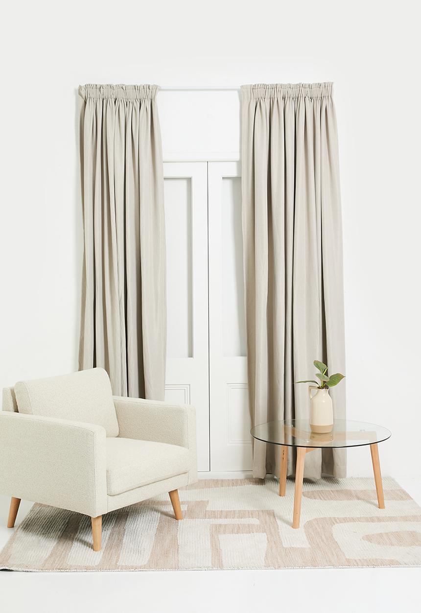 Sixth Floor - Herringbone Taped Curtain Lined - Stone