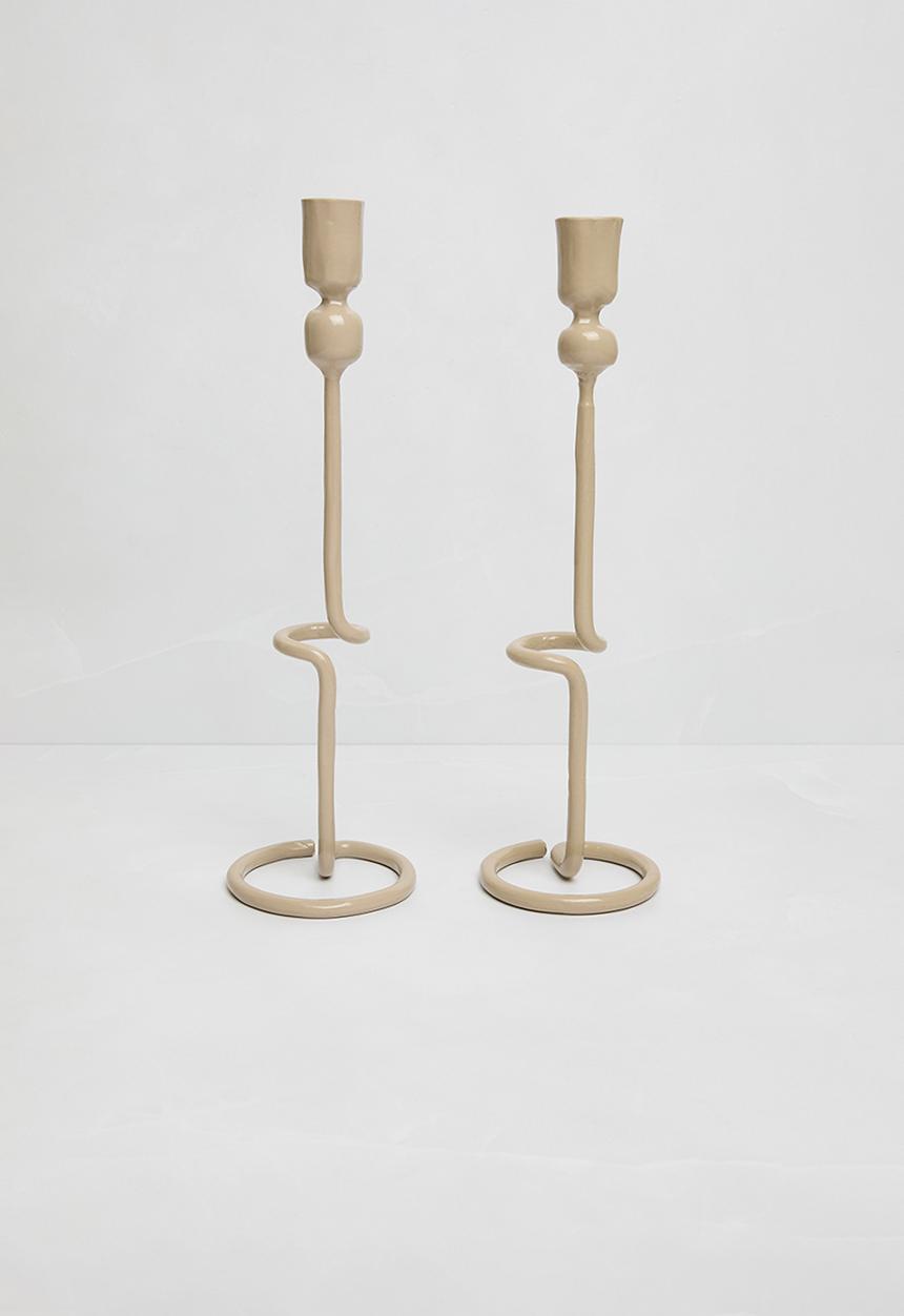 Sixth Floor - Spiral candle stick set of 2 - beige