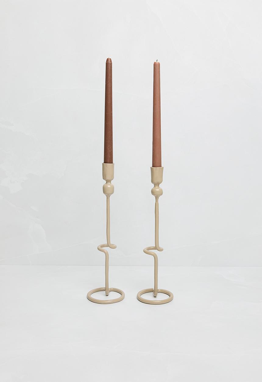 Sixth Floor - Spiral candle stick set of 2 - beige