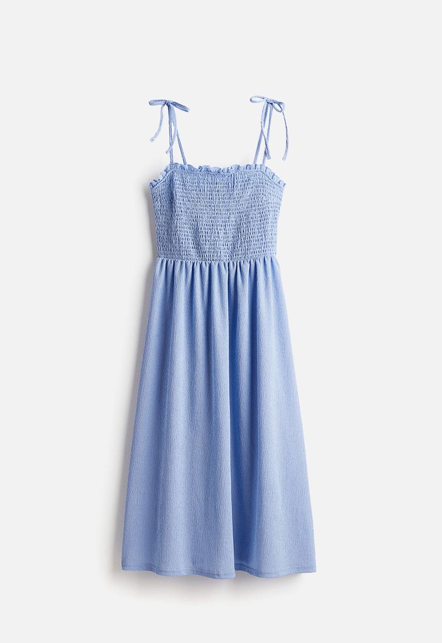 H&M - Tie-strap smocked dress - light blue 