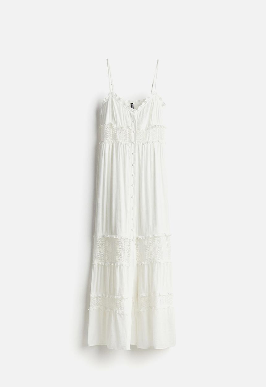 H&M - Lace-inset crêpe maxi dress - cream 