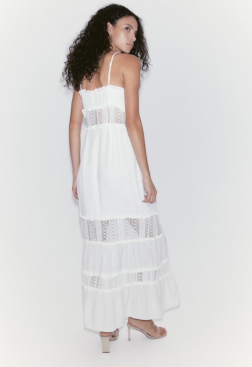 H&M - Lace-inset crêpe maxi dress - cream 