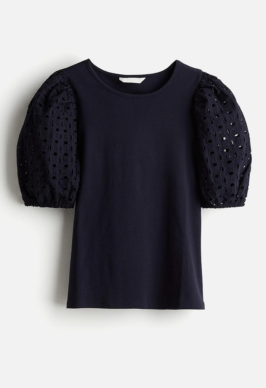 H&M - Puff-sleeved top - navy blue