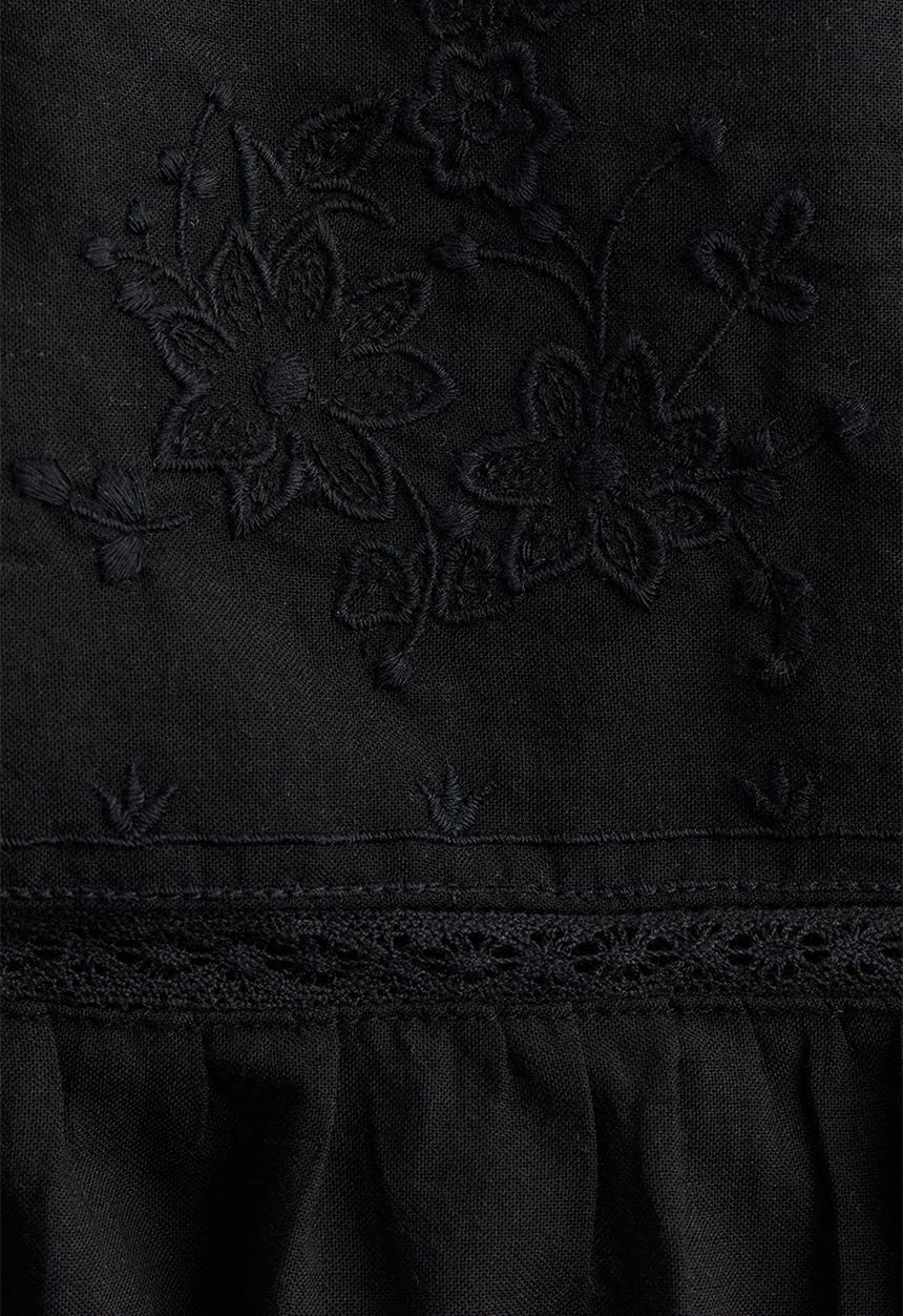 H&M - Embroidered a-line dress - black