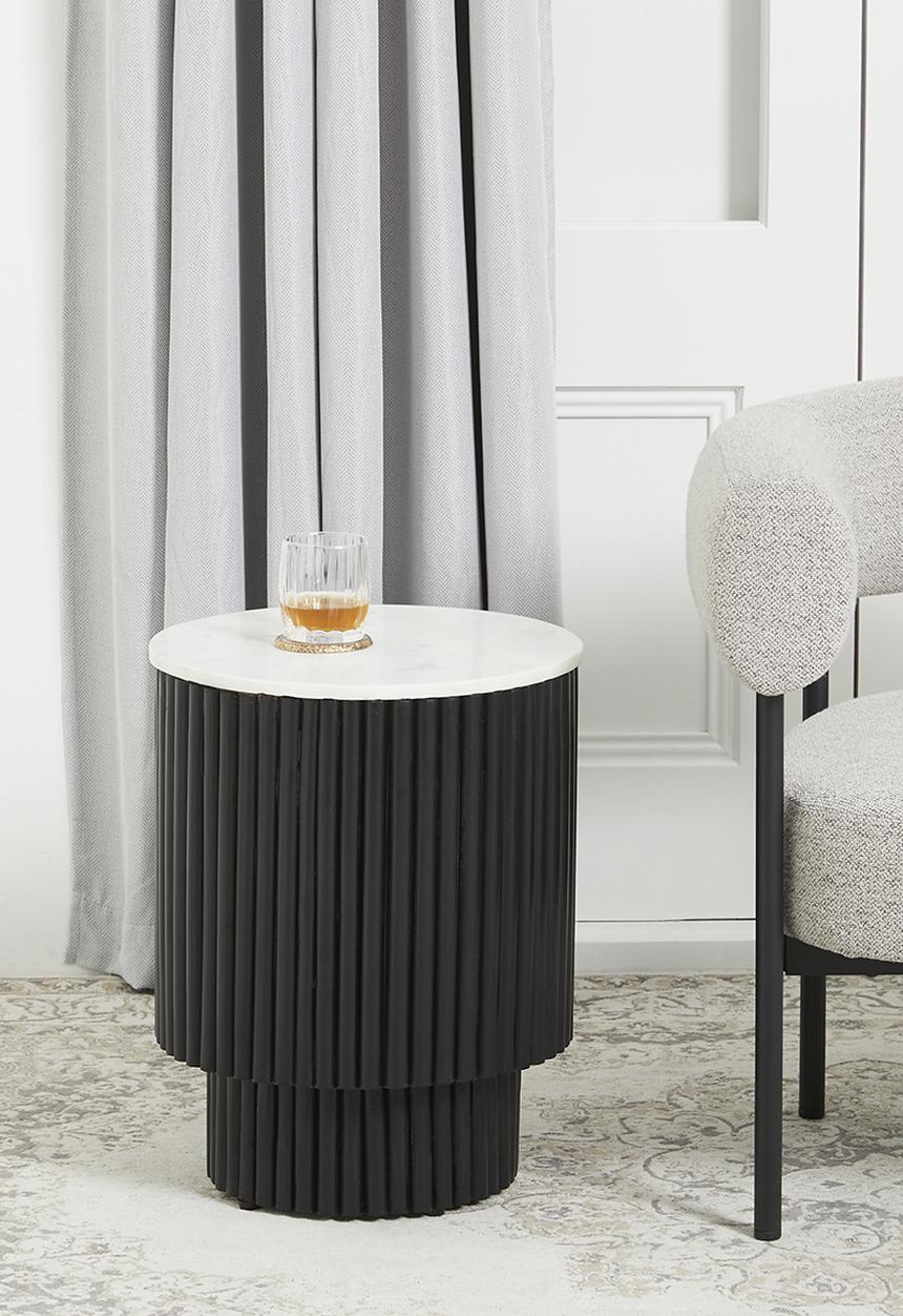 Sixth Floor - Shreya mango wood & marble side table-black