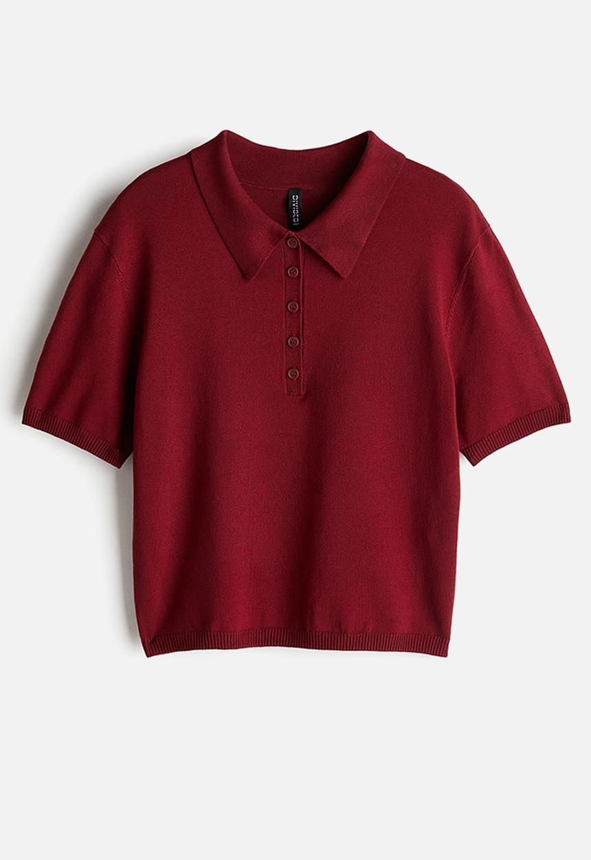 H&M - Fine-knit polo shirt - red