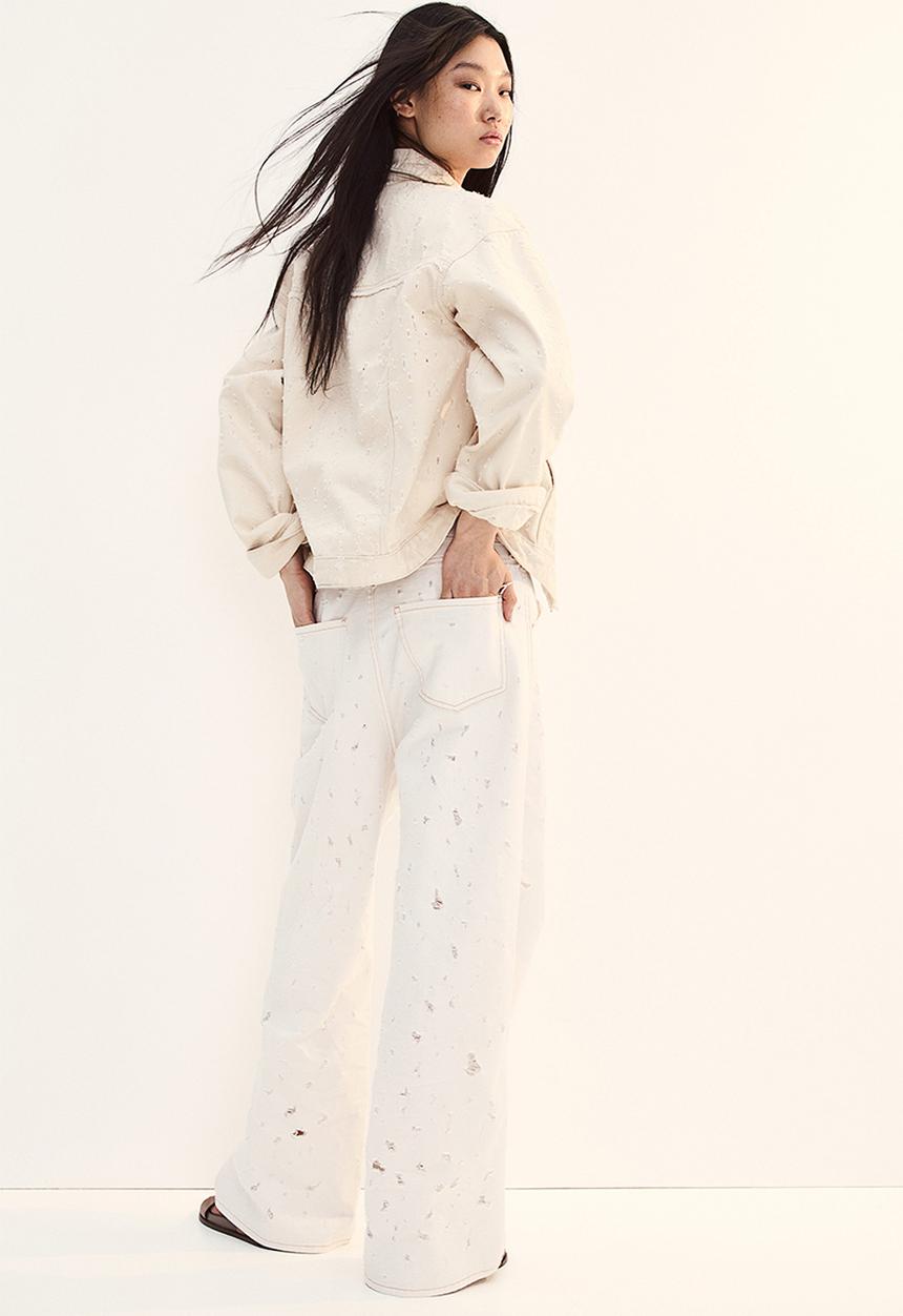H&M - Frayed-edge twill trousers - cream