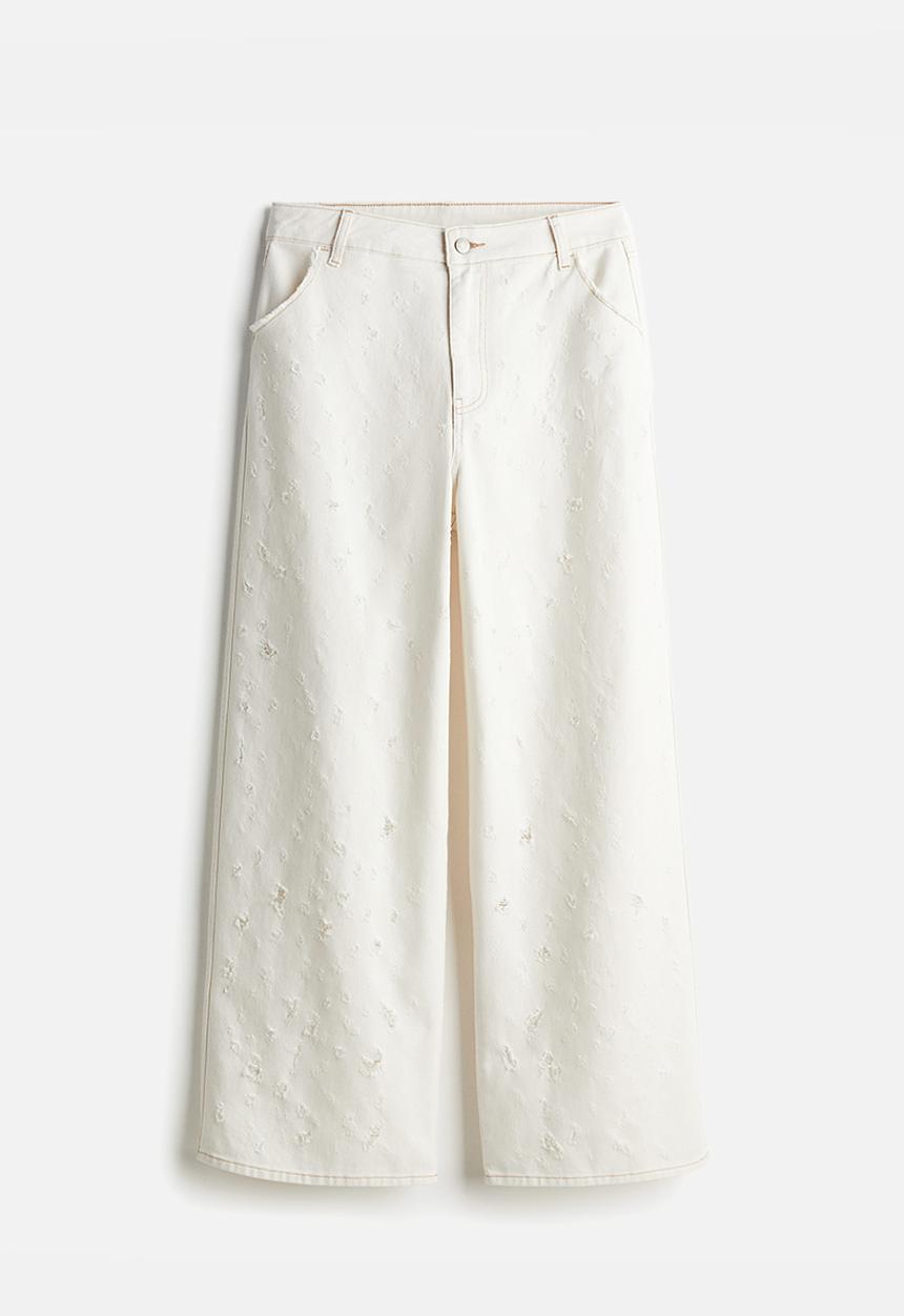 H&M - Frayed-edge twill trousers - cream