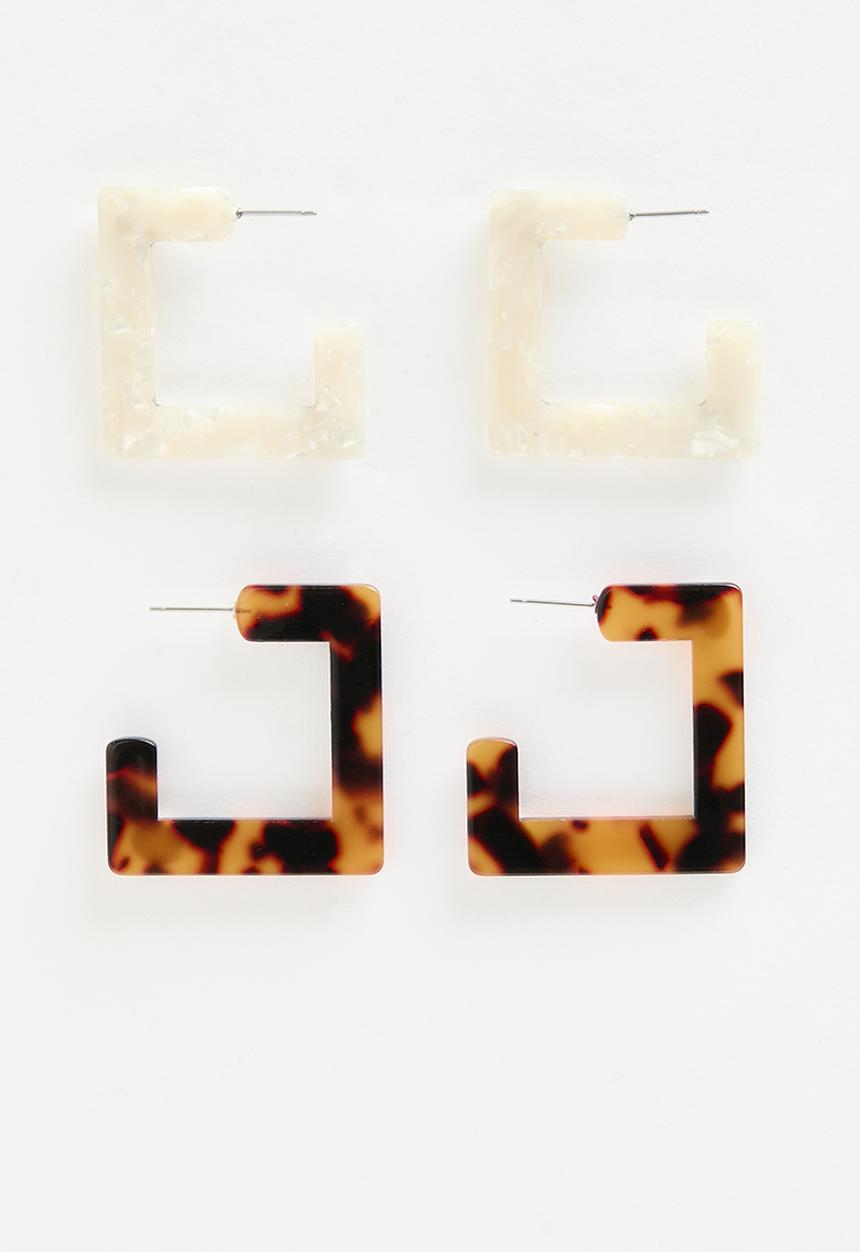 Superbalist - Square hoop earrings - brown & white