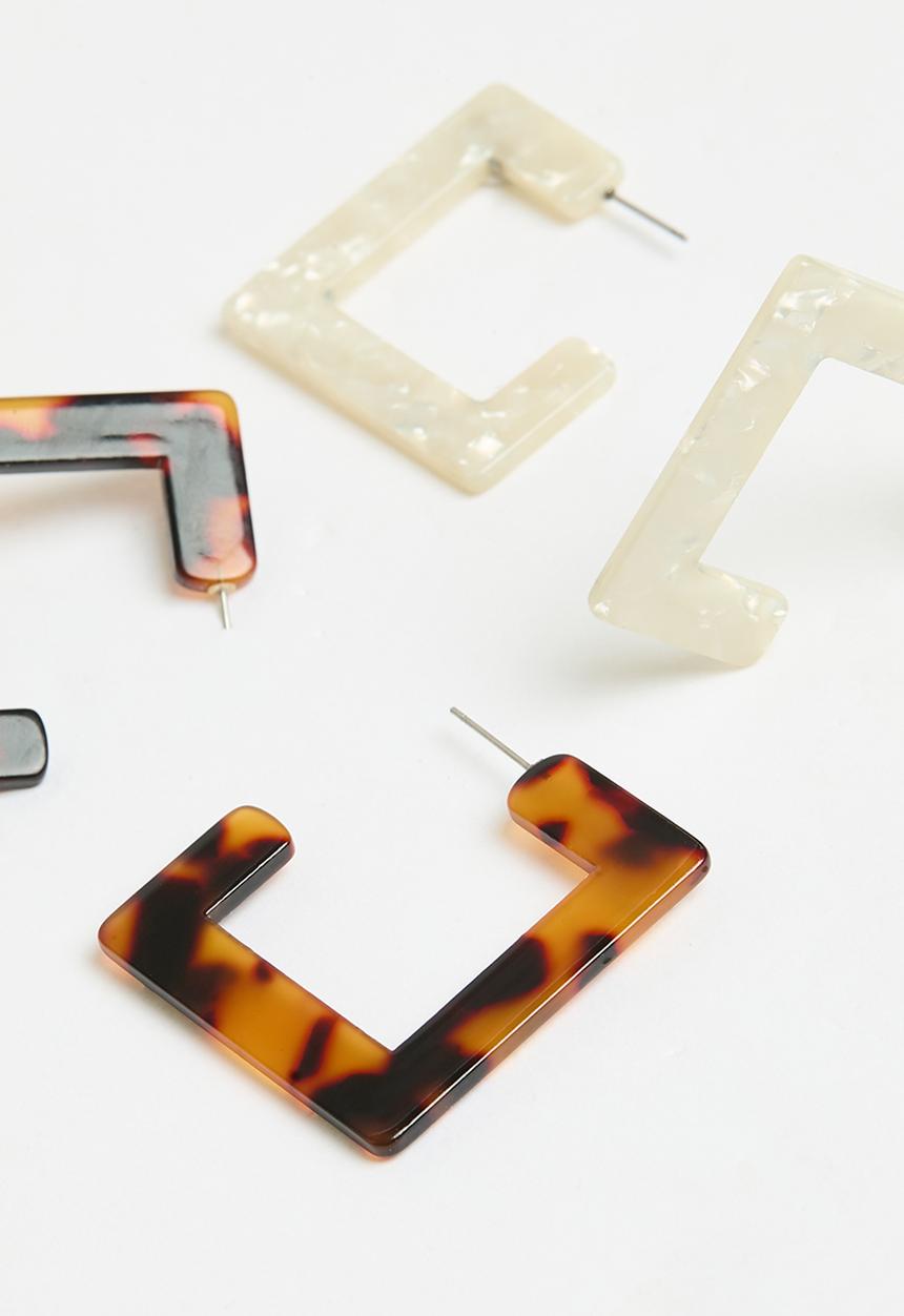 Superbalist - Square hoop earrings - brown & white