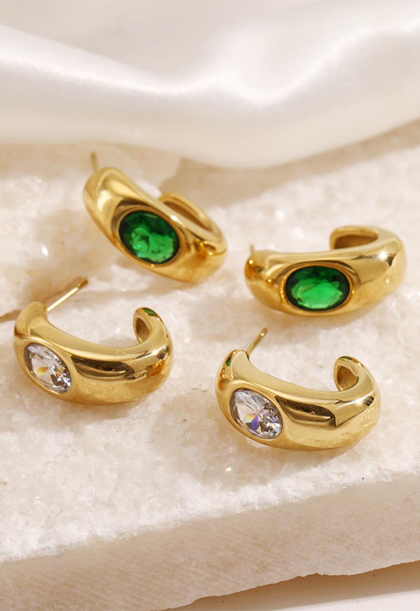 Zoe on Trend - Stone-set modern hoop earring - gold/green