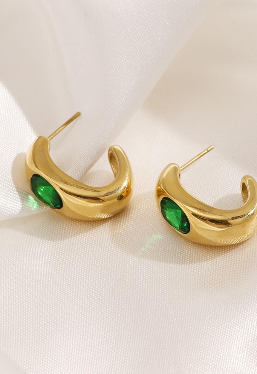 Zoe on Trend - Stone-set modern hoop earring - gold/green