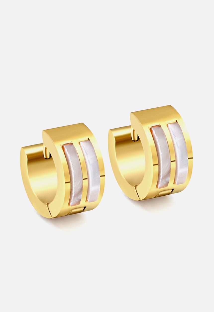 Zoe on Trend - Broad double-row hoop inlay earring - gold & white
